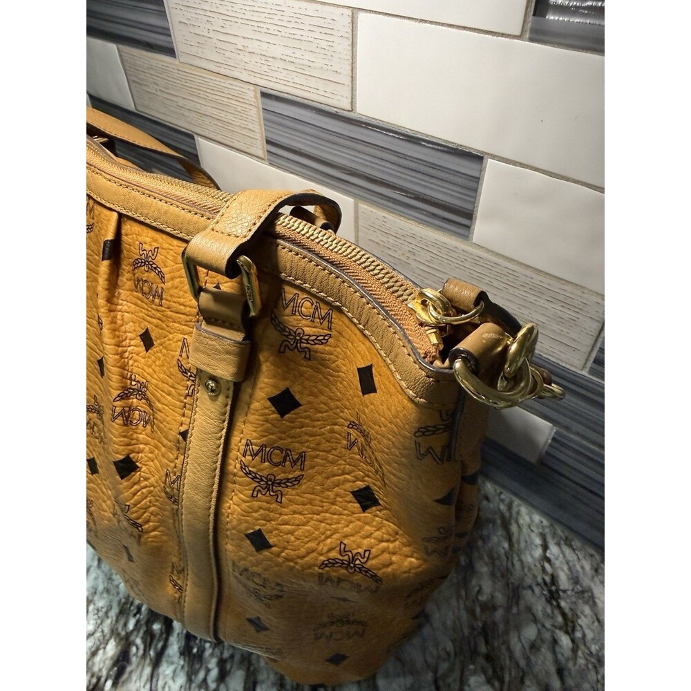 MCM Visetos Cognac 2-Way Tote EUC Fantastic Bag For Fall Plastic on Hardware - Picture 10 of 16